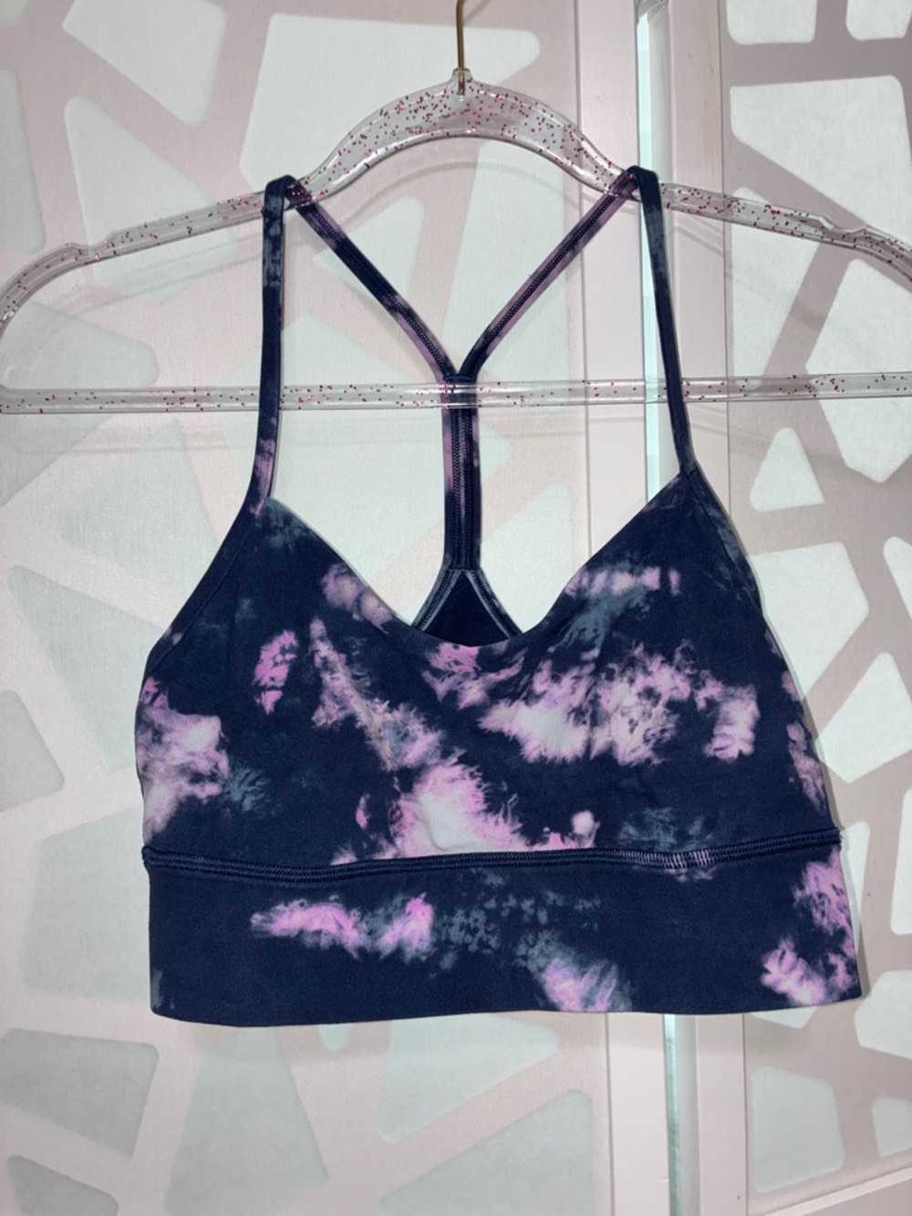 Tie-Dye Strappy Sports Bra - Pink/Black